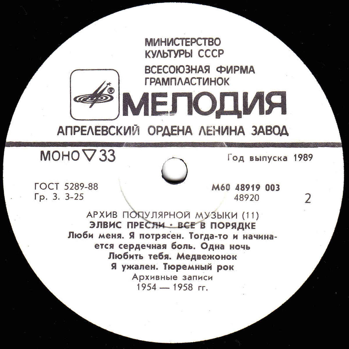 Архив популярной музыки №11. Элвис Пресли. Всё в порядке