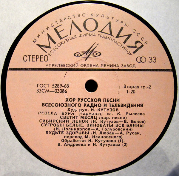 ХОР РУССКОЙ ПЕСНИ ВСЕСОЮЗНОГО РАДИО, худ. рук. Н. Кутузов