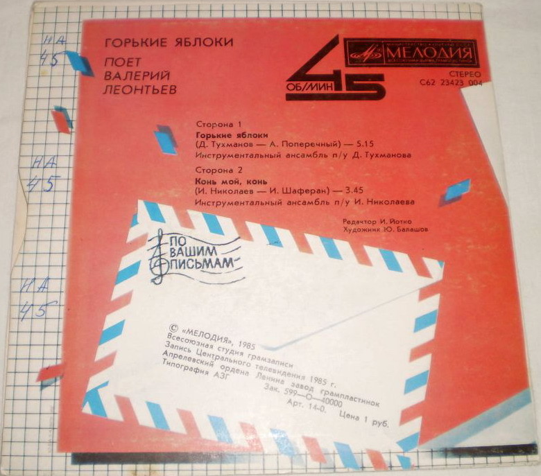 По вашим письмам. «Горькие яблоки». Поёт Валерий Леонтьев