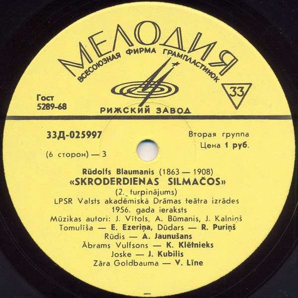 Рудольф БЛАУМАНИС (1863-1908). "Дни портных в Силмачах", комедия (на латышском языке)