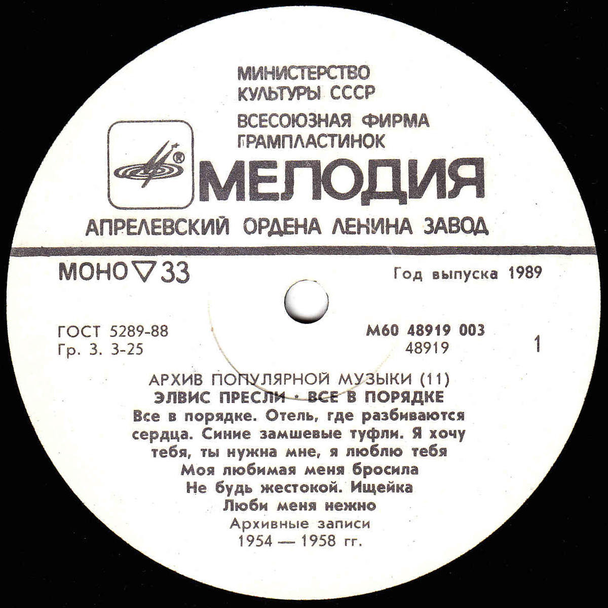 Архив популярной музыки №11. Элвис Пресли. Всё в порядке