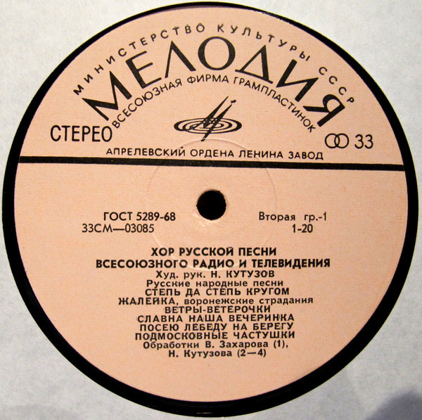 ХОР РУССКОЙ ПЕСНИ ВСЕСОЮЗНОГО РАДИО, худ. рук. Н. Кутузов