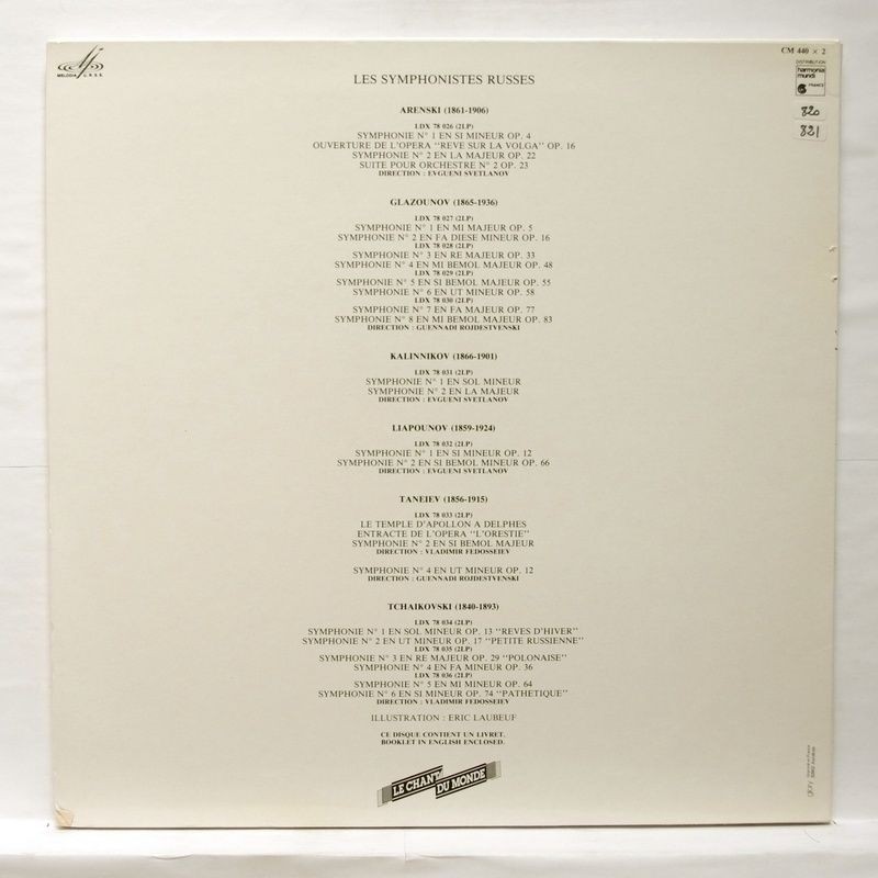 Les Symphonistes Russes. Tchaïkovski. Symphonies 3 & 4 (Le Chant Du Monde ‎LDX 78035, 2LP)