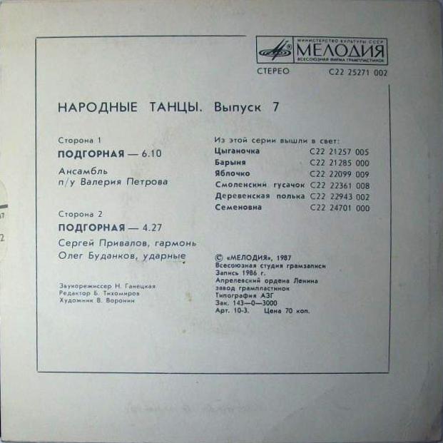 НАРОДНЫЕ ТАНЦЫ. Выпуск 7 - Подгорная