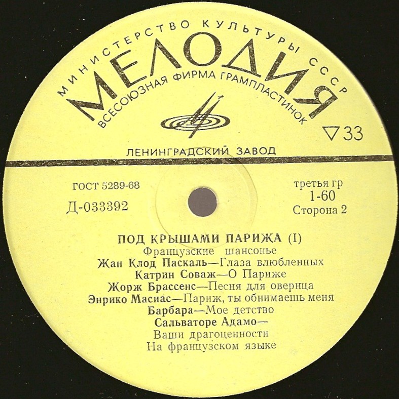 Под крышами Парижа 1. Французские шансонье