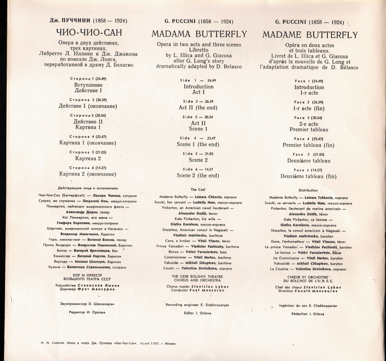 Дж. ПУЧЧИНИ (1858-1924): «Мадам Баттерфляй», опера в двух действиях