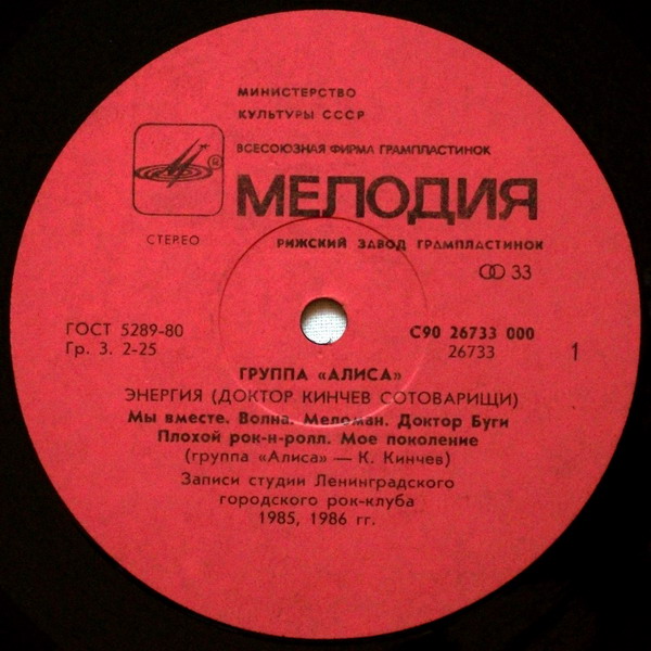 Группа «Алиса» (Доктор Кинчев Сотоварищи) — «Энергия»