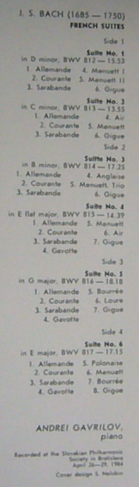 И. С. БАХ: Французские сюиты, BWV 812-817 (А. Гаврилов, ф-но)