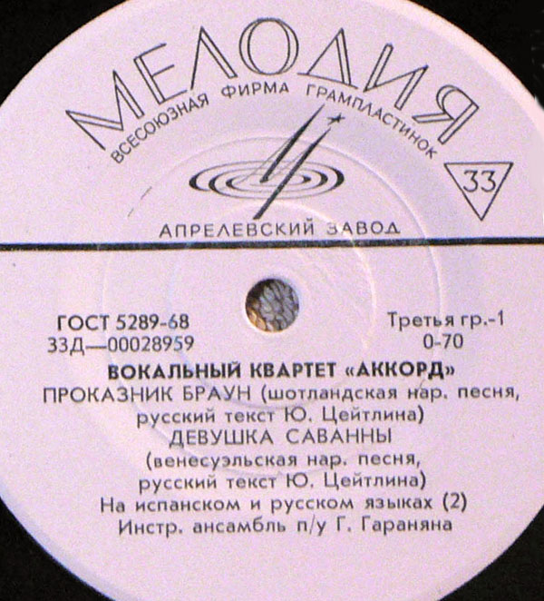 ВОКАЛЬНЫЙ КВАРТЕТ «АККОРД»: 3. Харабадзе, И. Мясникова, Ш. Харабадзе, В. Лыньковский