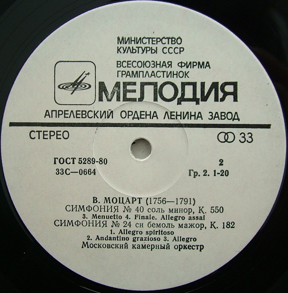 В. А. МОЦАРТ Симфонии № 40, № 24 (Московский камерный оркестр, Р. Баршай)