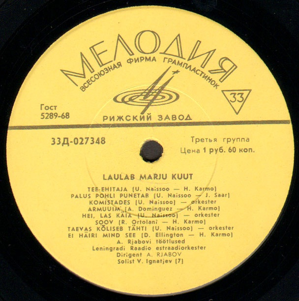 Уно ЛООП и Марью КУУТ. Эстрадный оркестр Ленинградского радио (на эстонском языке)