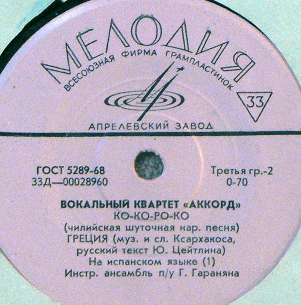 ВОКАЛЬНЫЙ КВАРТЕТ «АККОРД»: 3. Харабадзе, И. Мясникова, Ш. Харабадзе, В. Лыньковский