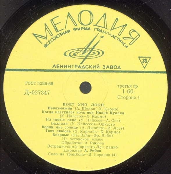 Уно ЛООП и Марью КУУТ. Эстрадный оркестр Ленинградского радио (на эстонском языке)