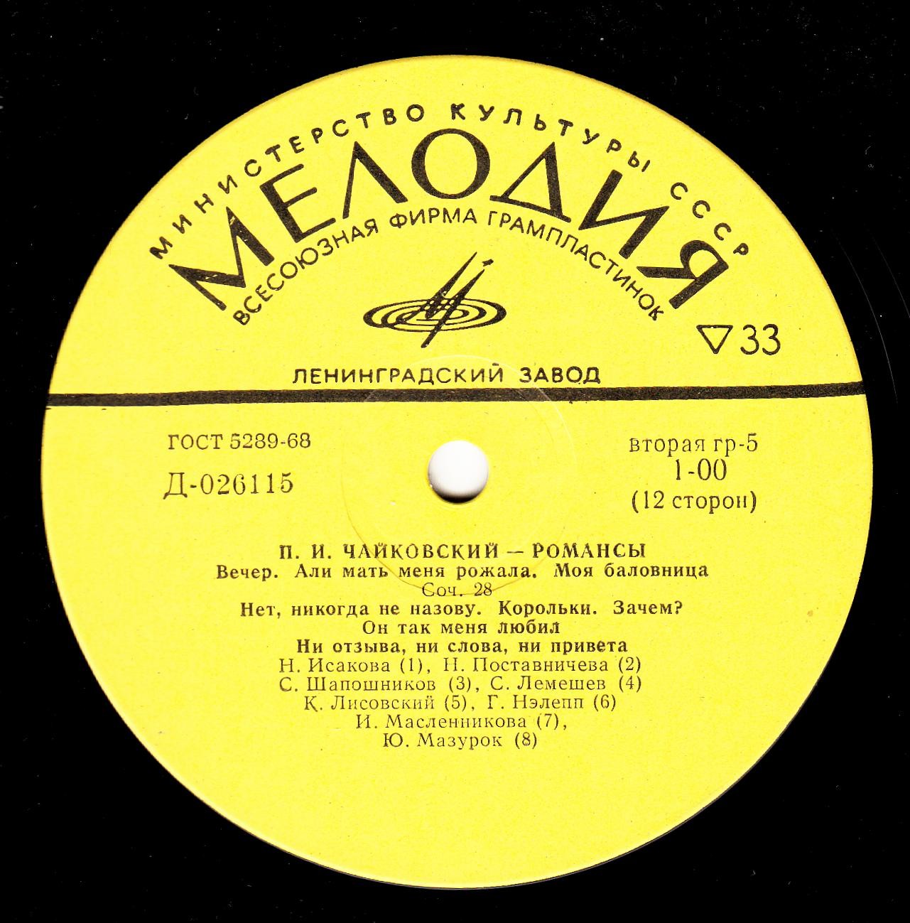 П.Чайковский. Романсы (6 пл.)