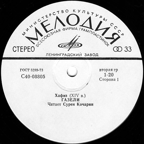 ХАФИЗ (XIV в.) Газели. Читает Сурен КОЧАРЯН