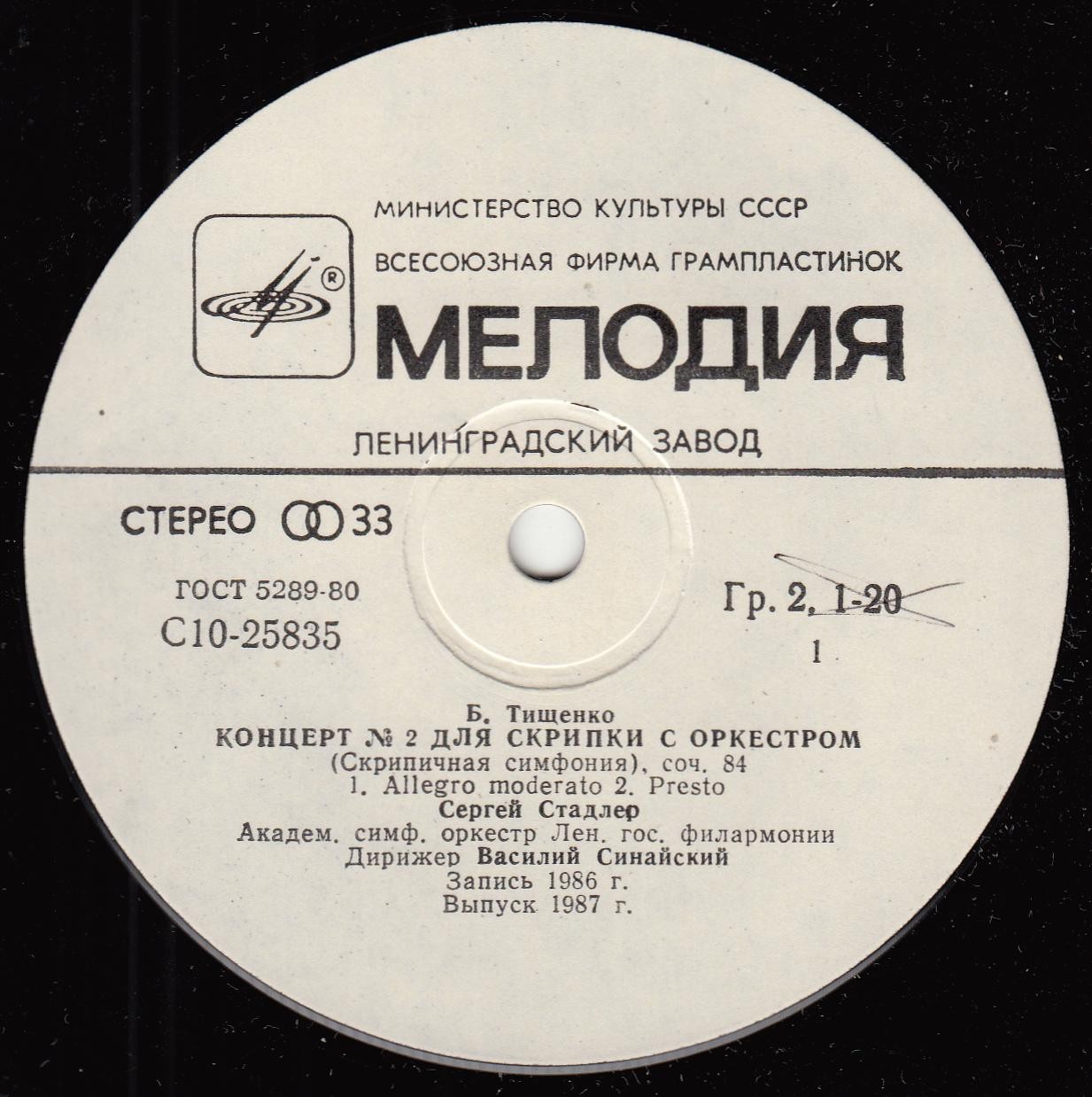 Б. ТИЩЕНКО. Концерт № 2 для скрипки с оркестром