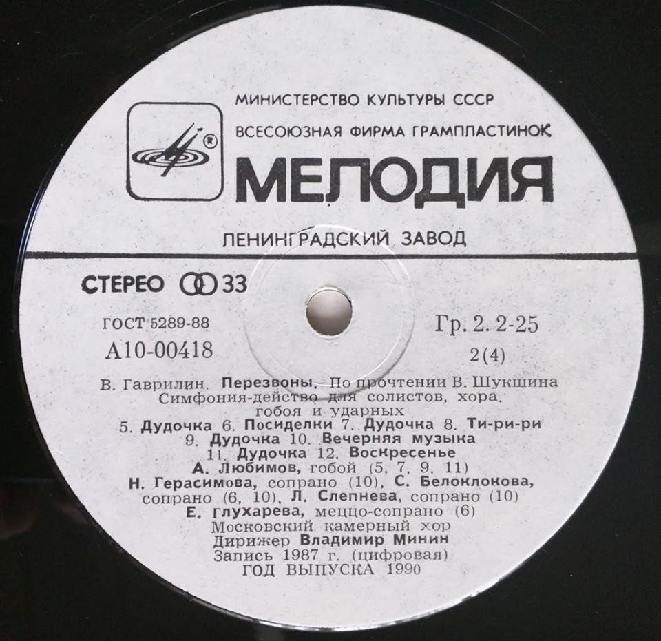 В. ГАВРИЛИН (1939): «Перезвоны», симфония-действо для солистов, хора, гобоя и ударных (По прочтении В. Шукшина).