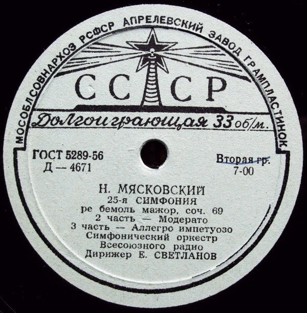 Н. Мясковский. Симфония № 25 ре бемоль мажор, соч. 69 (СО ВР, Е. Светланов)