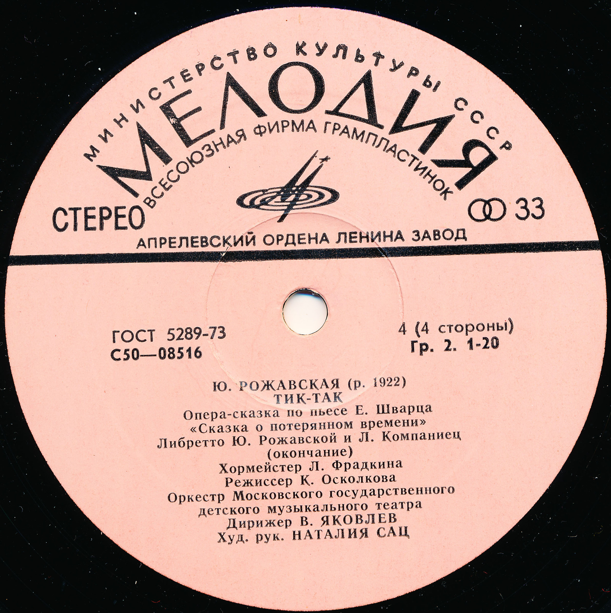 Ю. РОЖАВСКАЯ (1922): «Тик-так», опера-сказка по пьесе Е. Шварца «Сказка о потерянном времени» (либретто Ю. Рожавской и Л. Компаниец).