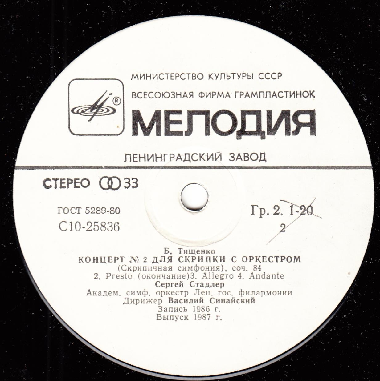 Б. ТИЩЕНКО. Концерт № 2 для скрипки с оркестром