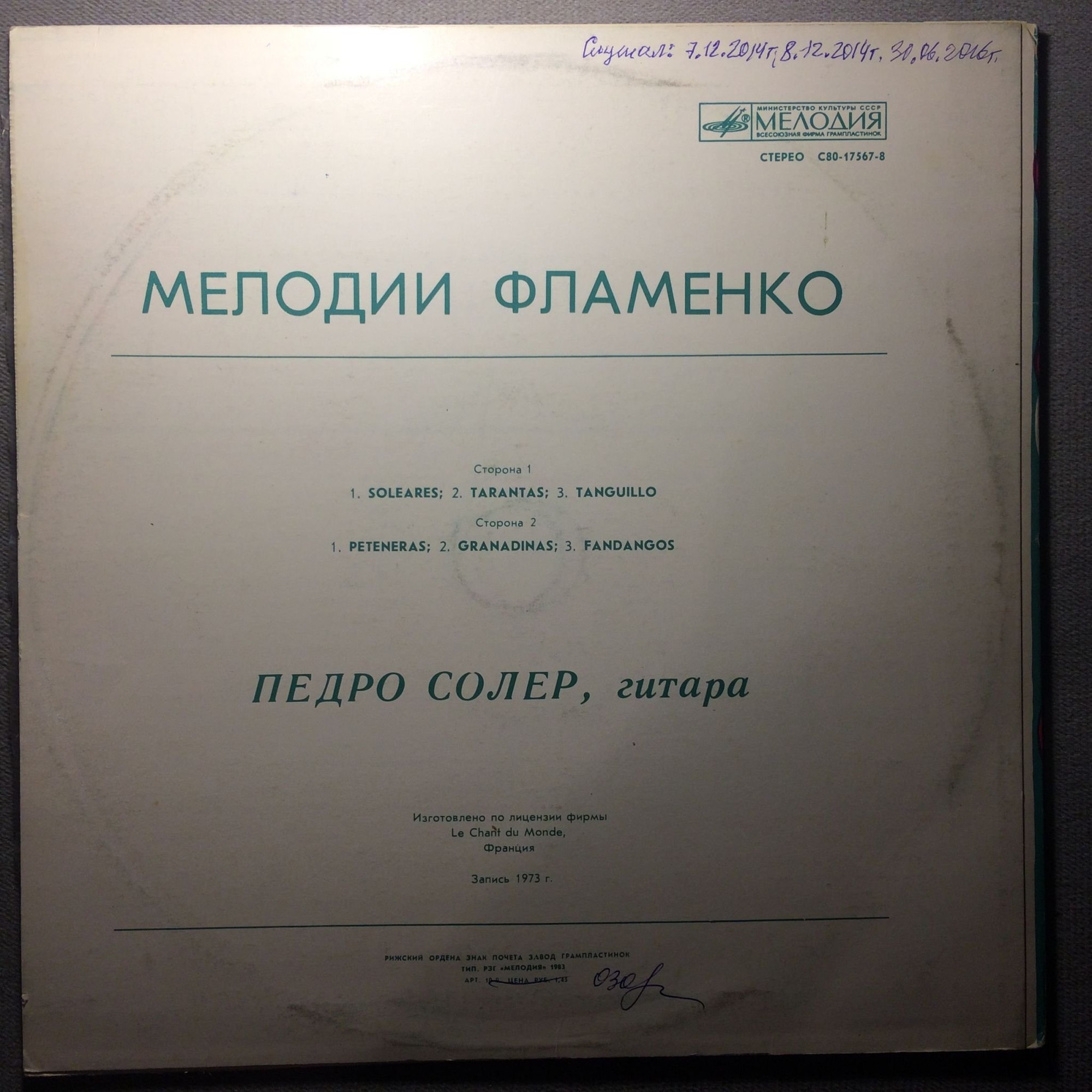 Педро СОЛЕР, гитара. "Мелодии Фламенко"