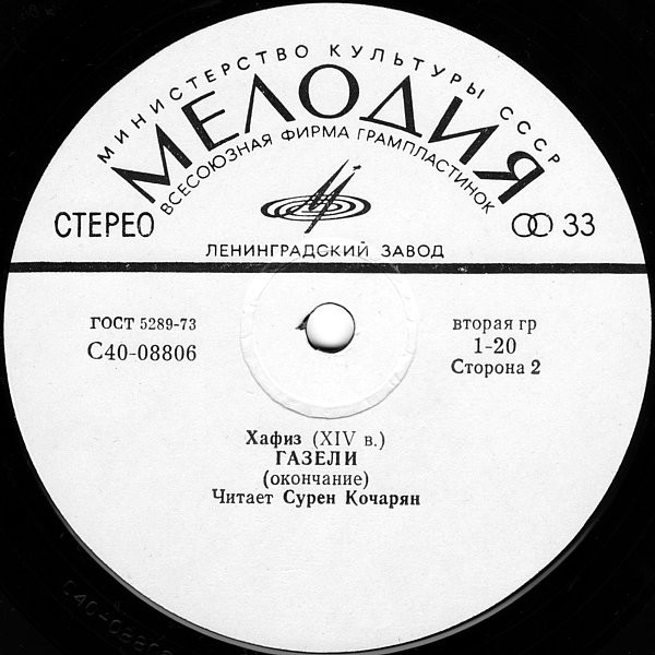 ХАФИЗ (XIV в.) Газели. Читает Сурен КОЧАРЯН