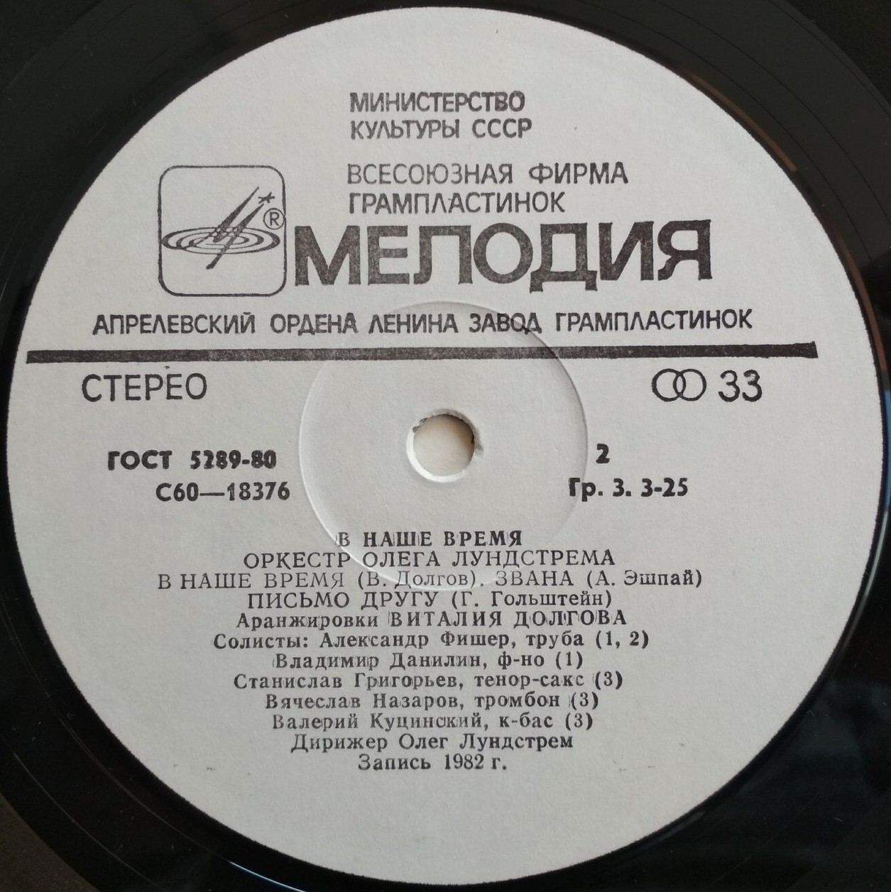 ОРКЕСТР ОЛЕГА ЛУНДСТРЕМА «В наше время»