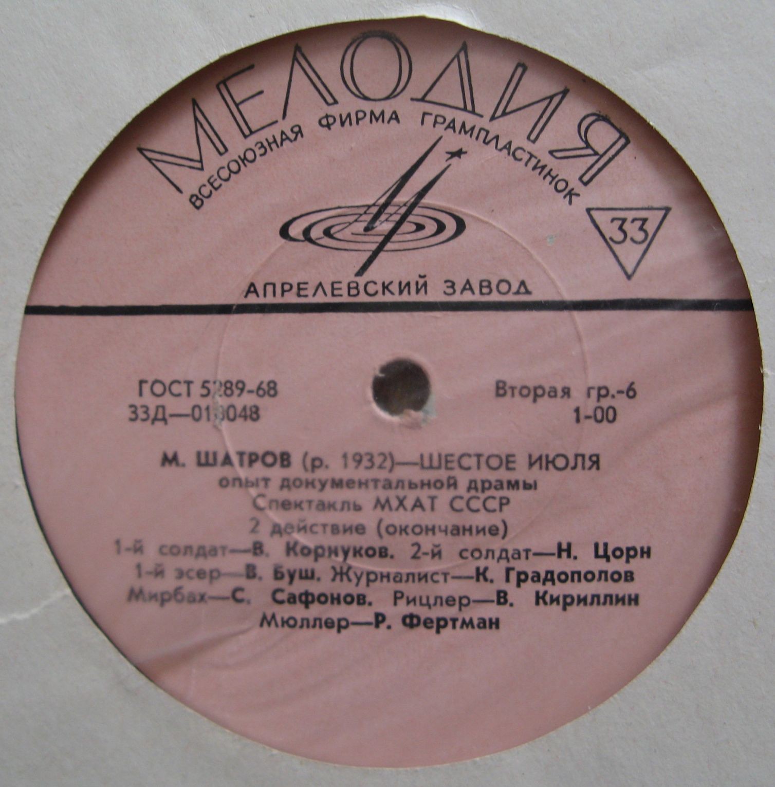 М. Шатров. «Шестое июля». Спектакль МХАТ СССР