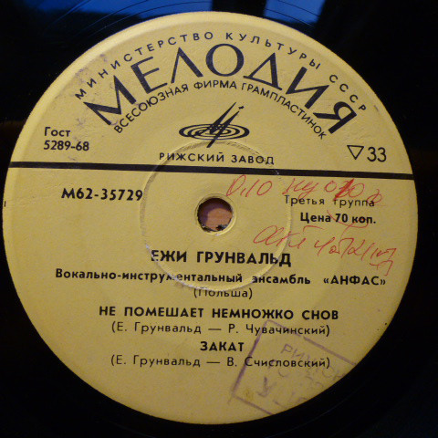 Ежи Грунвальд. ВИА ''Анфас'' (Польша)