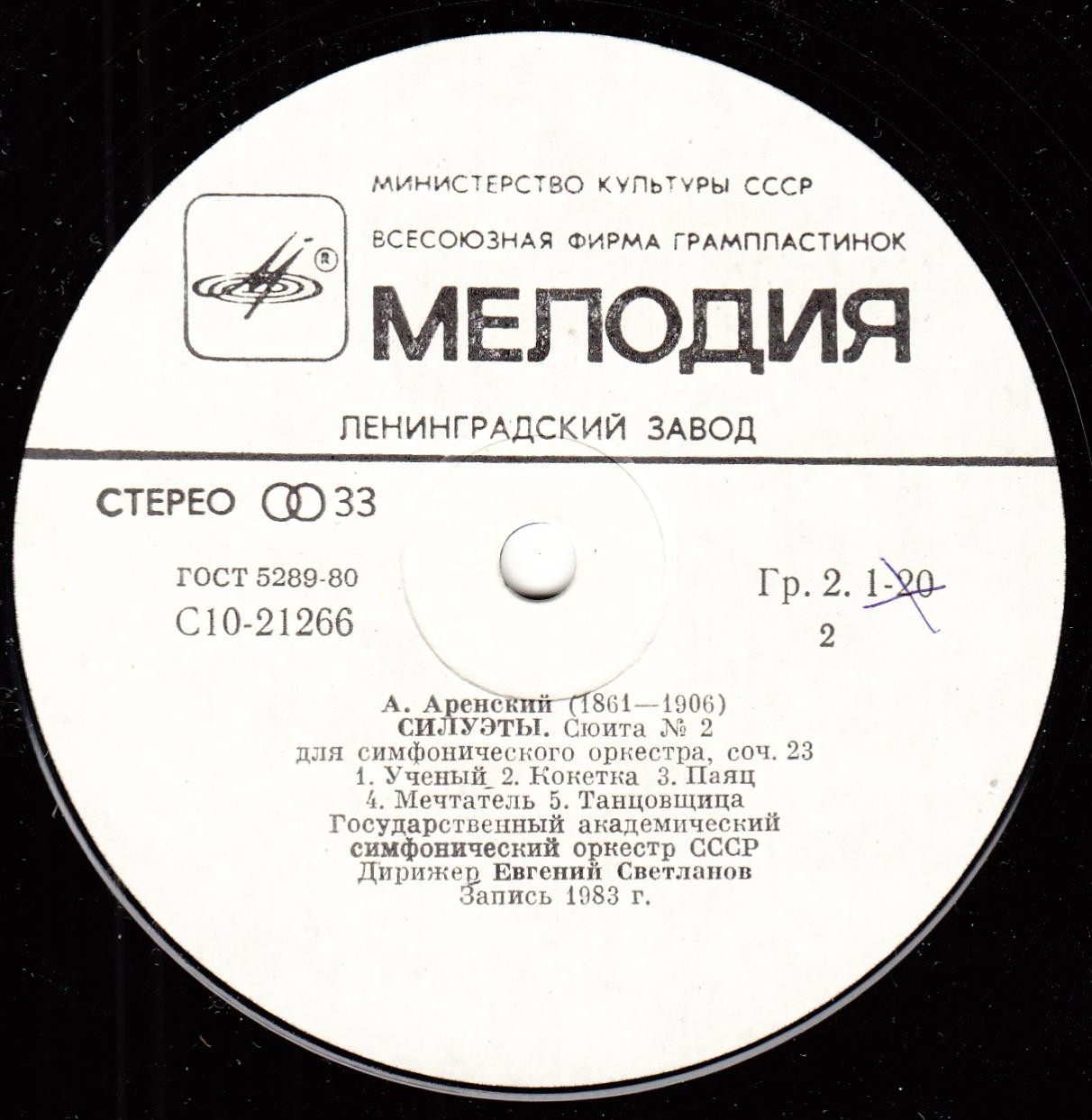 А. АРЕНСКИЙ (1861–1906): Симфония №2 ля мажор / Сюита №2 «Силуэты» (Е. Светланов)