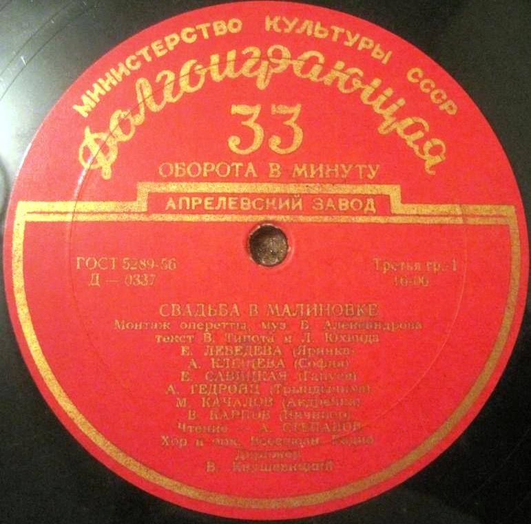 Б. АЛЕКСАНДРОВ (1905–1994): «Свадьба в Малиновке» (монтаж оперетты)
