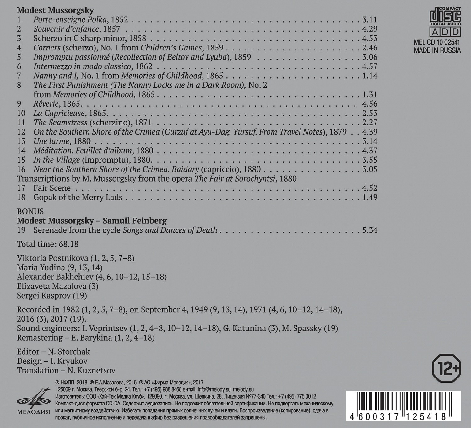 Модест Мусоргский. Пьесы для фортепиано