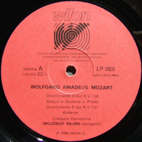 Mozart - Divertimenti: Wojciech Rajski   [по заказу польской фирмы WIFON, LP 069]