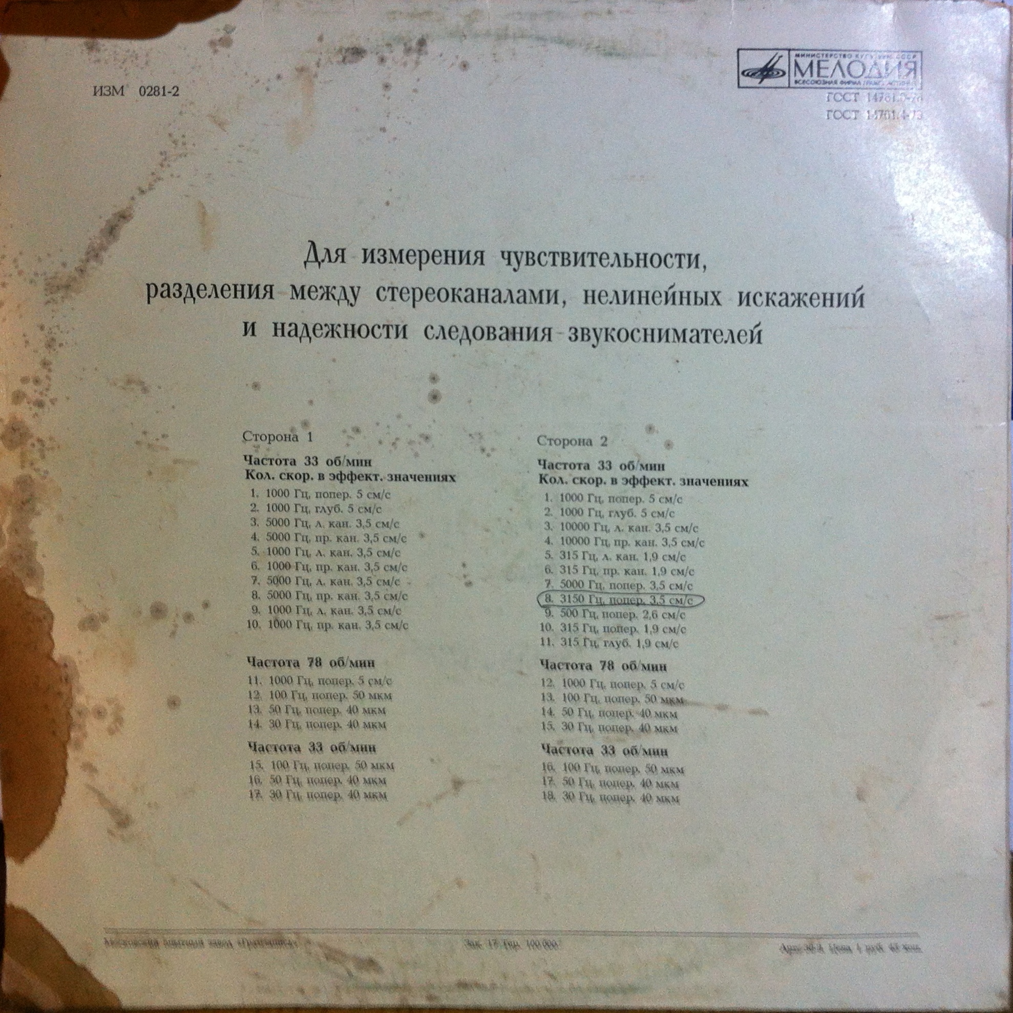 Грампластинка измерительная и контрольная