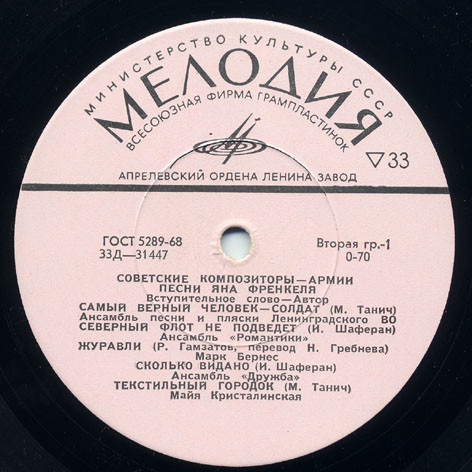 Песни Яна ФРЕНКЕЛЯ. Из цикла «Советские композиторы – Армии»