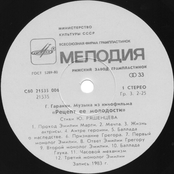 Г. ГАРАНЯН. Музыка из к/ф «Рецепт её молодости»