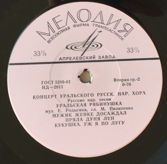 ГОС. УРАЛЬСКИЙ РУССКИЙ НАР. ХОР, худ. рук. Л. Христиансен