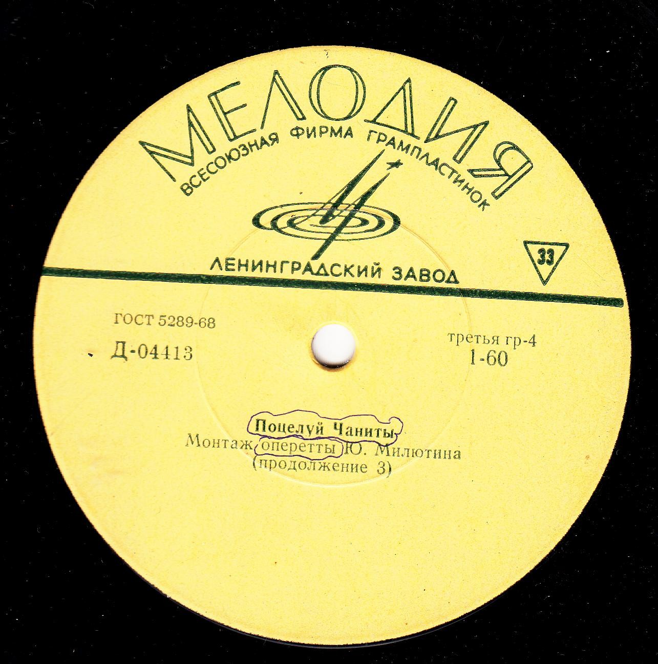 Ю. МИЛЮТИН: «Поцелуй Чаниты», монтаж оперетты