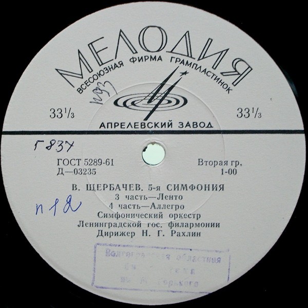В. ЩЕРБАЧЁВ (1889-1952): Симфония № 5 (Н. Рахлин)