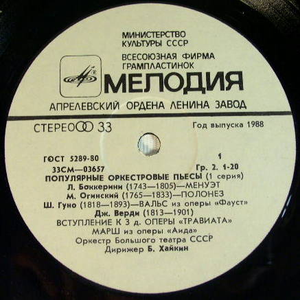 ПОПУЛЯРНЫЕ ОРКЕСТРОВЫЕ ПЬЕСЫ (I серия) — Б. Хайкин