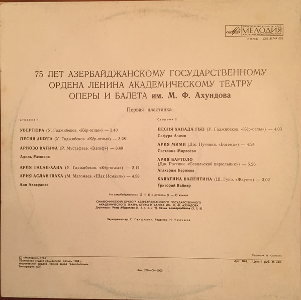 75 ЛЕТ АЗЕРБАЙДЖАНСКОМУ ГОС. АКАДЕМ. ТЕАТРУ ОПЕРЫ И БАЛЕТА им. М. Ф. АХУНДОВА.