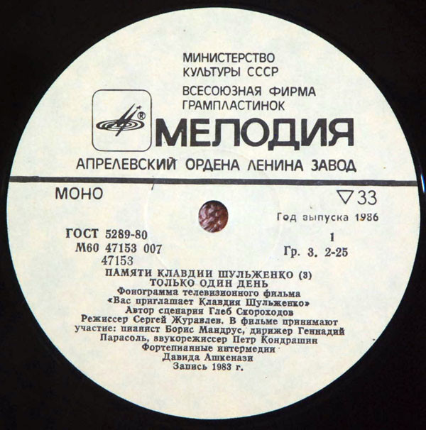 ПАМЯТИ КЛАВДИИ ШУЛЬЖЕНКО (3). «Только один день»