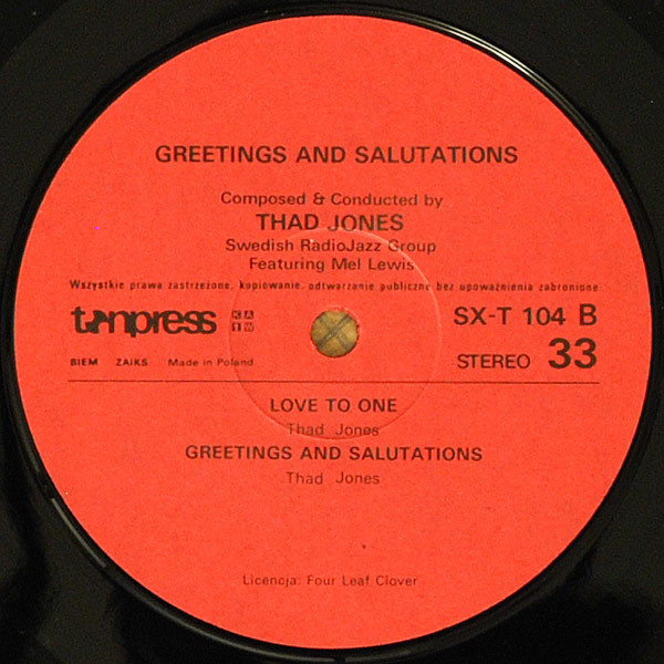 Thad Jones - Greetings and salutations [по заказу польской фирмы TONPRESS]