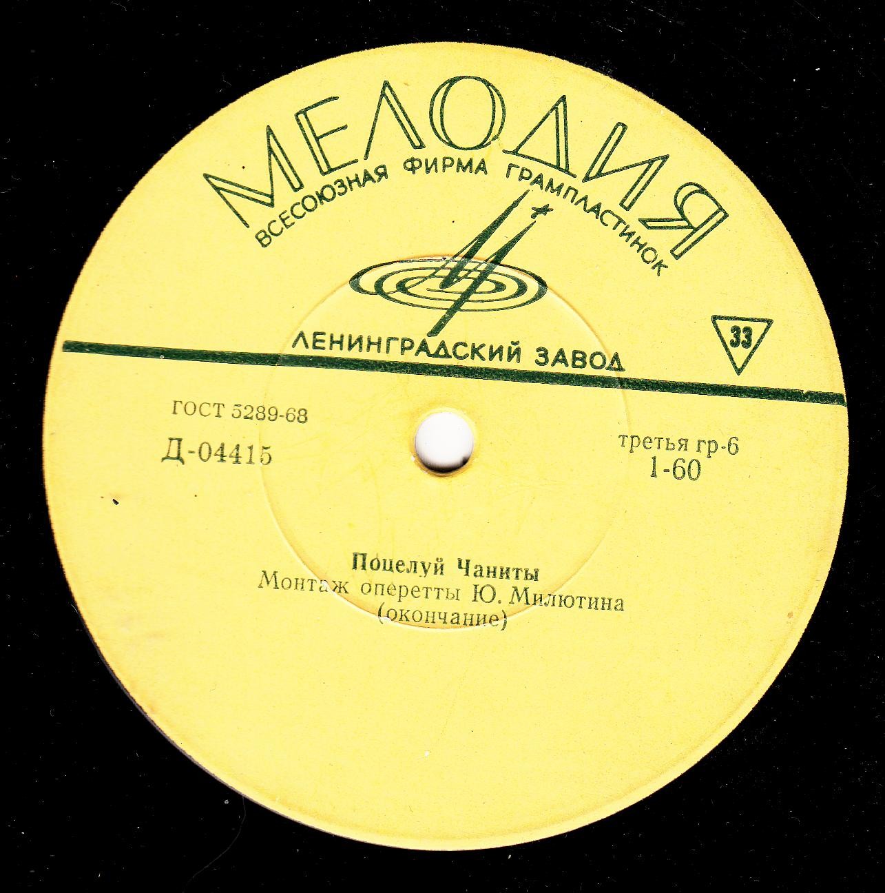 Ю. МИЛЮТИН: «Поцелуй Чаниты», монтаж оперетты