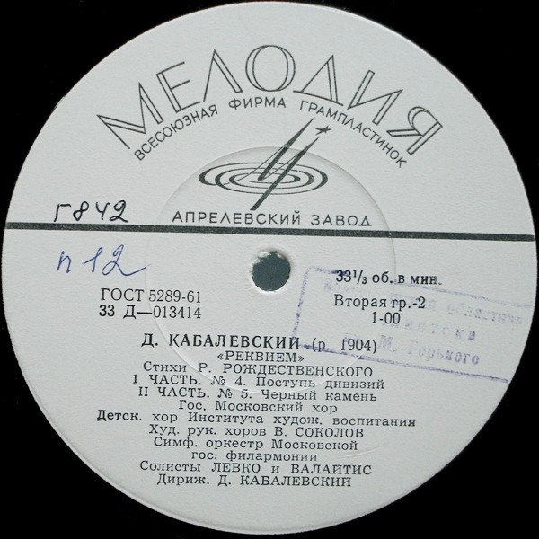 Д. КАБАЛЕВСКИЙ (1904–1987): «Реквием» (на стихи Р. Рождественского)