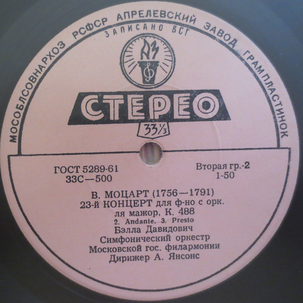 В. А. МОЦАРТ Концерт № 23 для ф-но с оркестром (Б. Давидович, орк. МГФ, А. Янсонс)