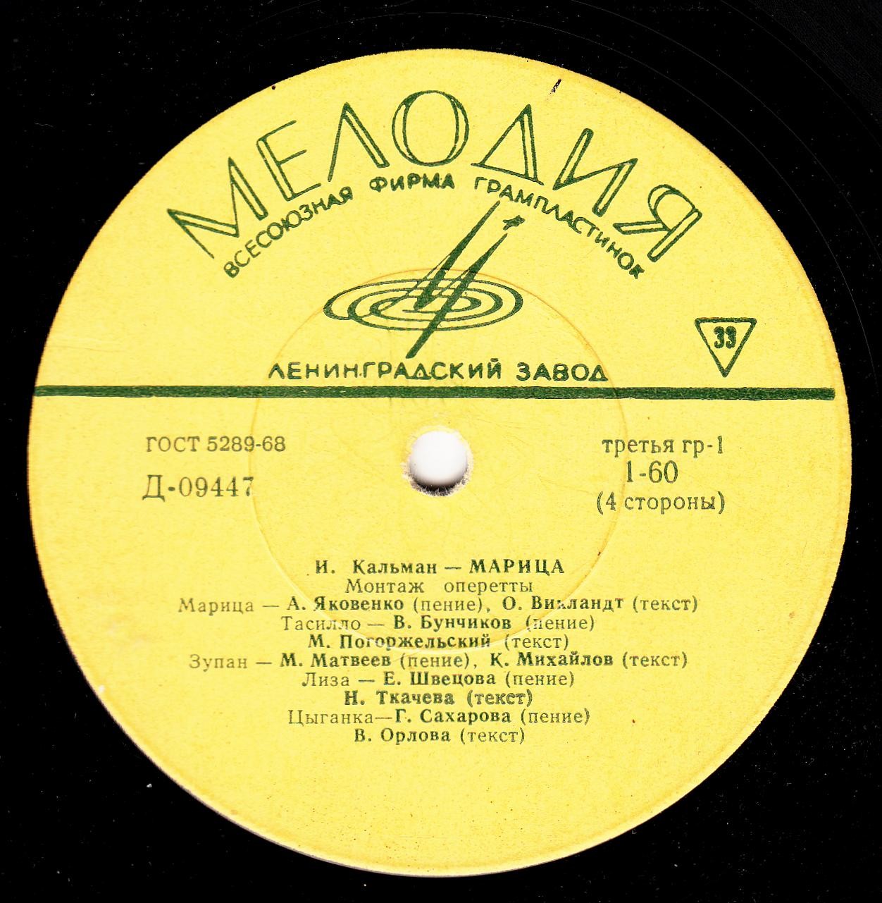 КАЛЬМАН Имре (1882—1953) - «Марица», монтаж оперетты