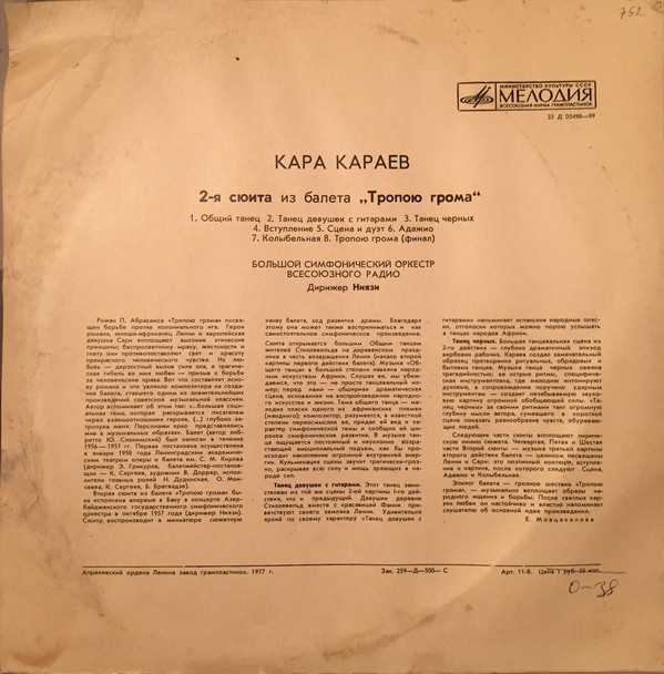 К. КАРАЕВ (1918–1982): Сюита № 2 из балета «Тропою грома» (БСО, Ниязи)