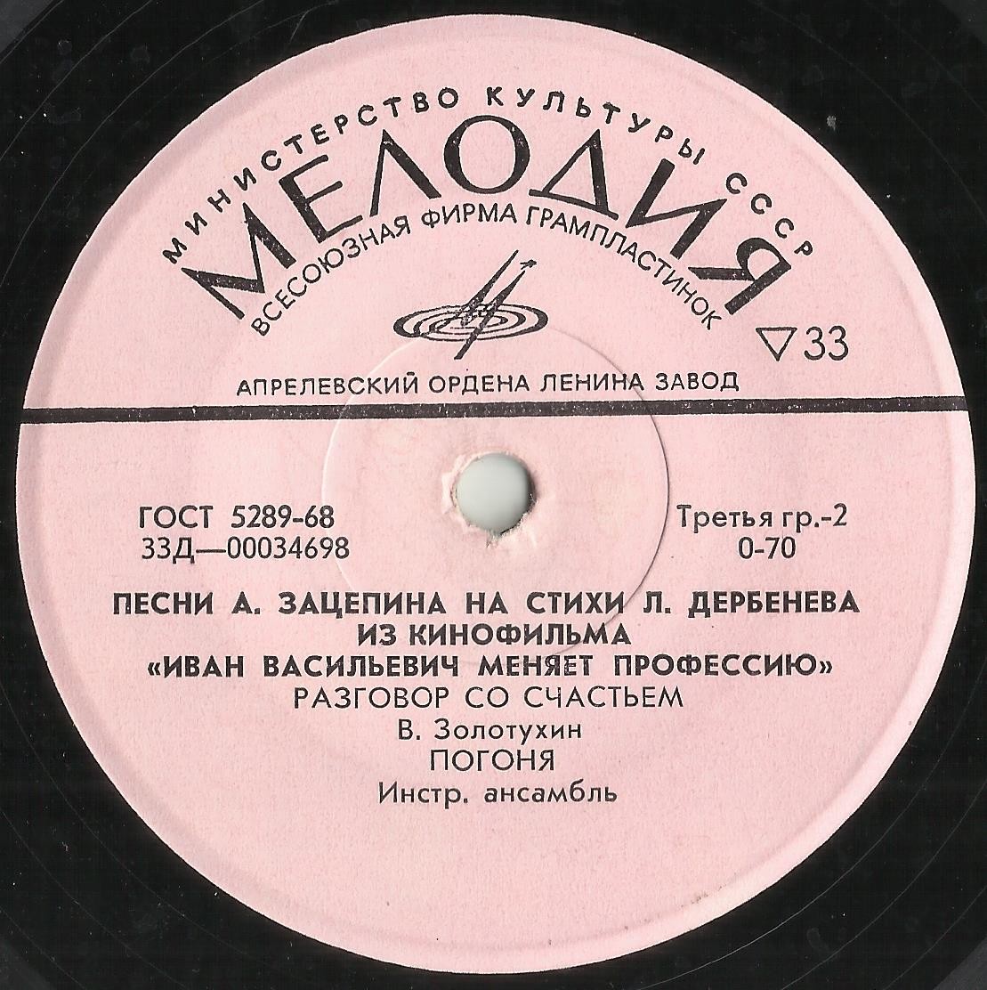 Песни А. Зацепина на стихи Л. Дербенёва из к/ф "Иван Васильевич меняет профессию"