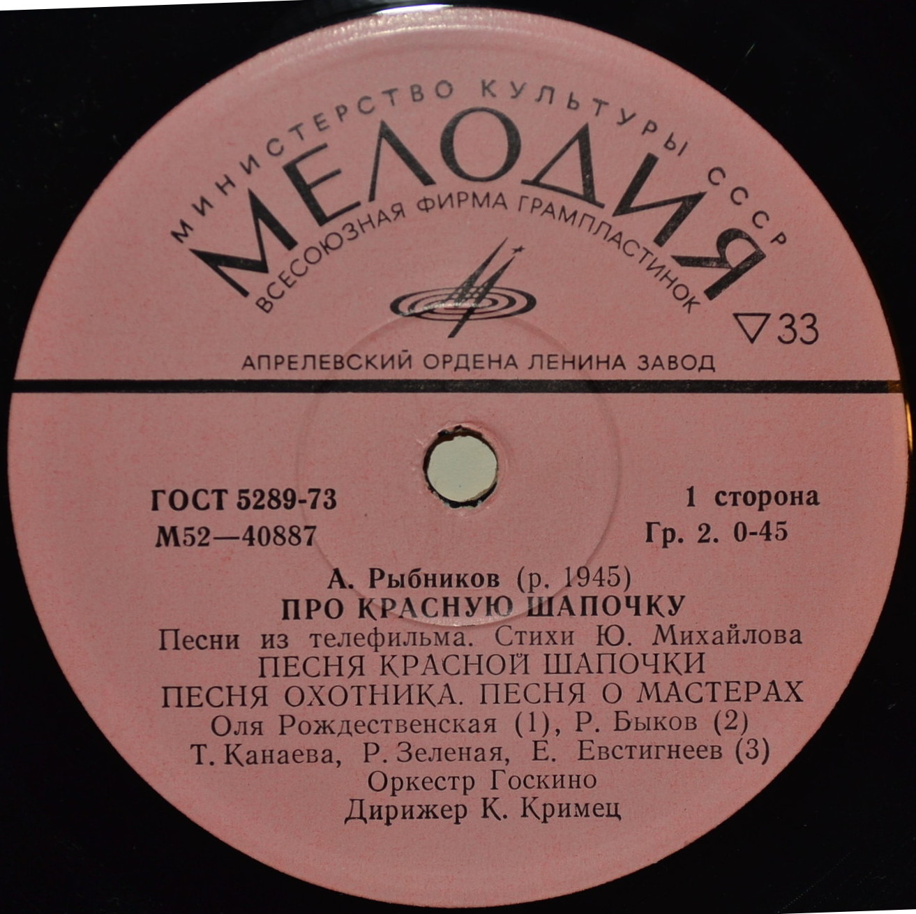 A. РЫБНИКОВ (1945): «Про Красную Шапочку», песни из телефильма (стихи Ю. Михайлова)